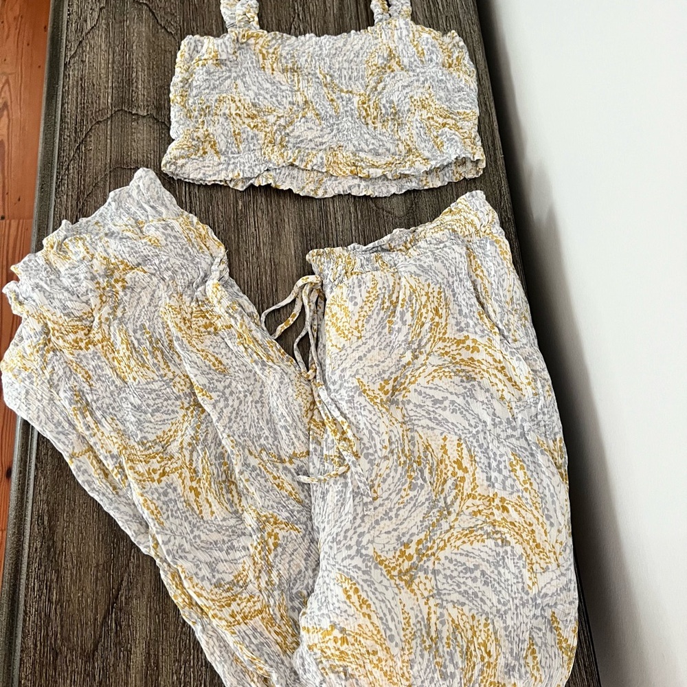 Paper Crane Mustard and Gray Smocked Set